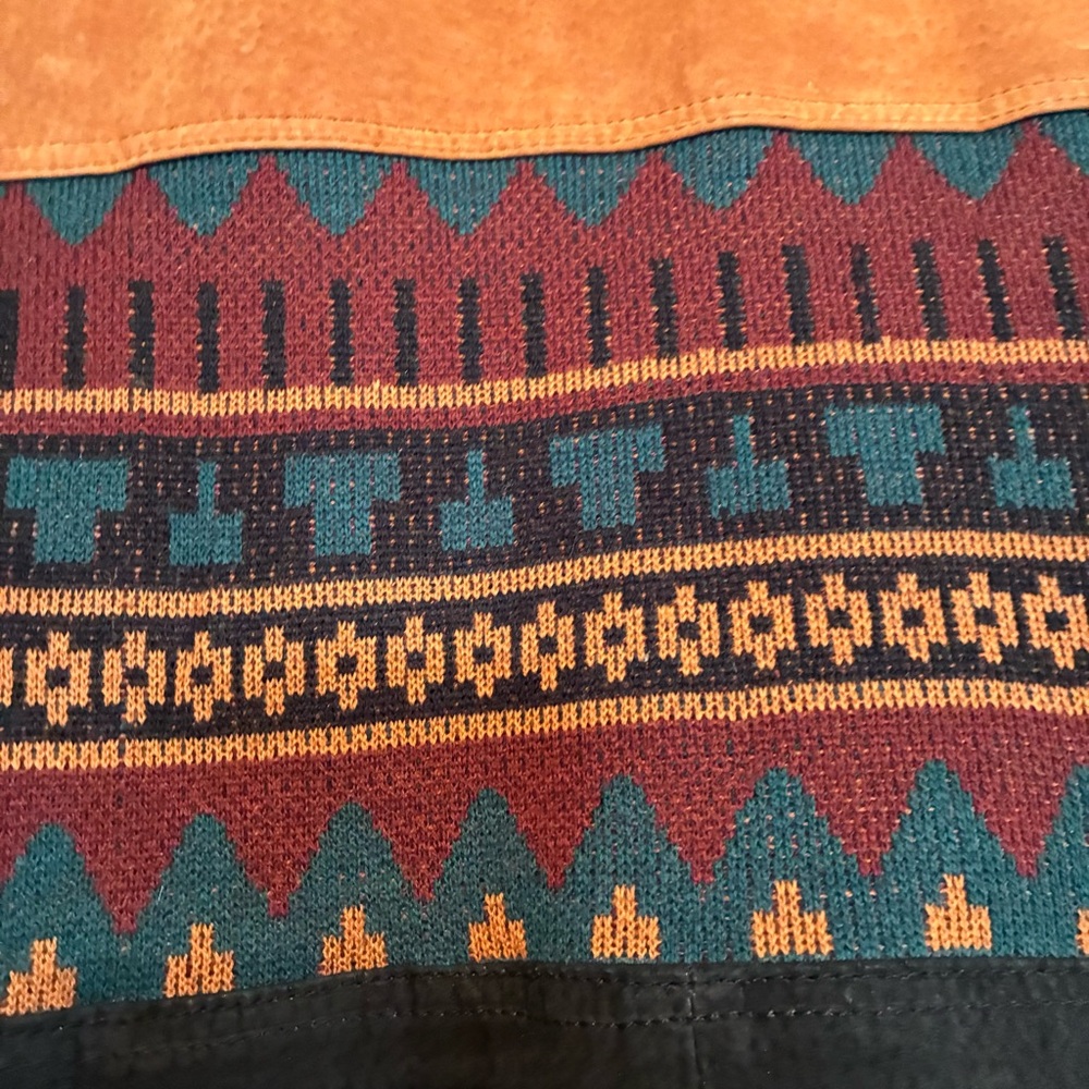 Vintage Aztec Color block Suede Jacket USA Faux Sherpa Trim Rancher *DISTRESSED - Picture 4 of 16